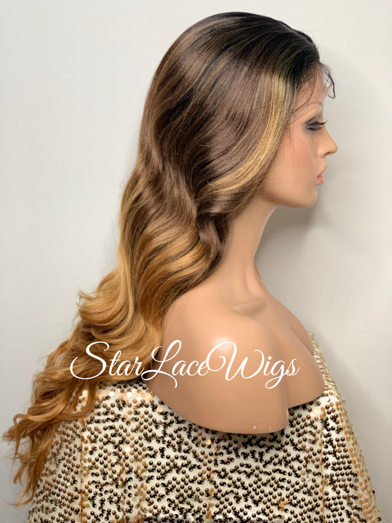 Long Brown Auburn Ombre Lace Front Wig Center Part - Ramona