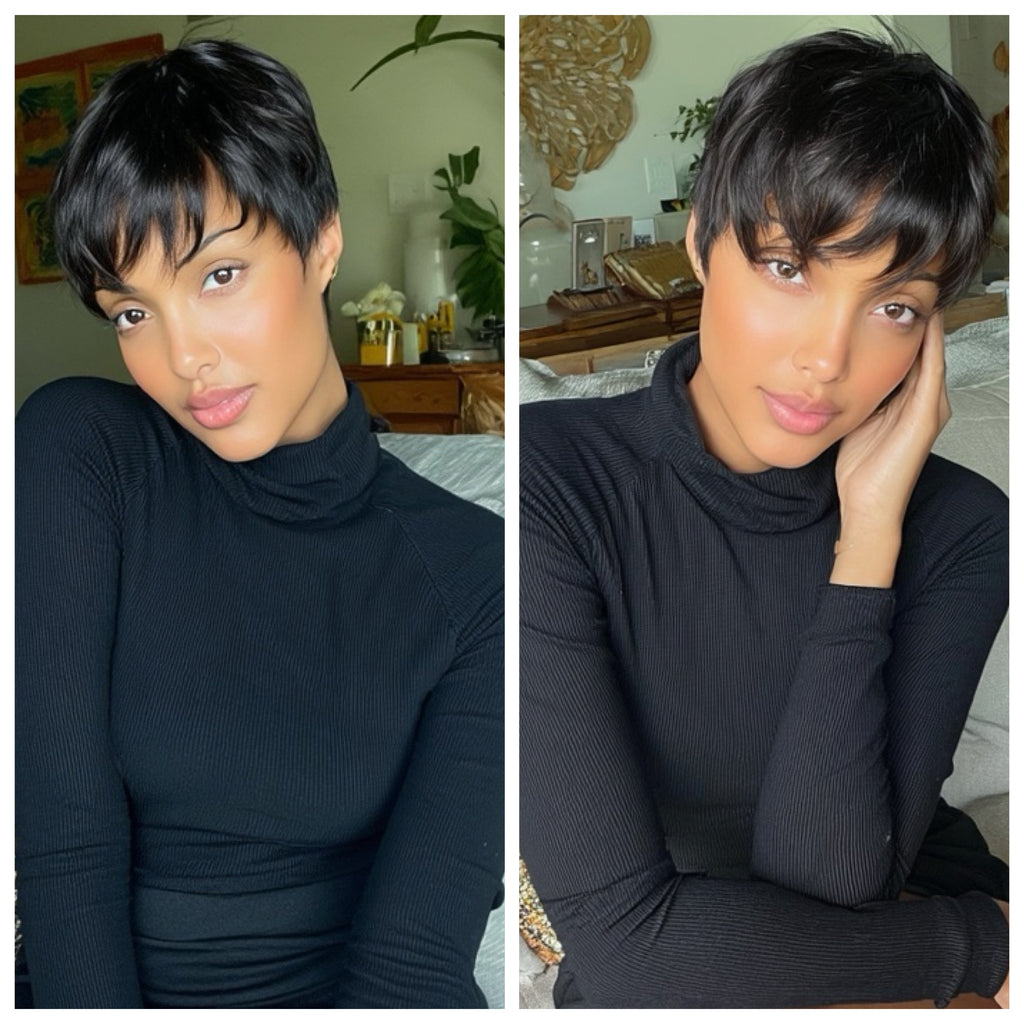 Pixie Cut Wig with Bangs Short Straight Black - Rosalie