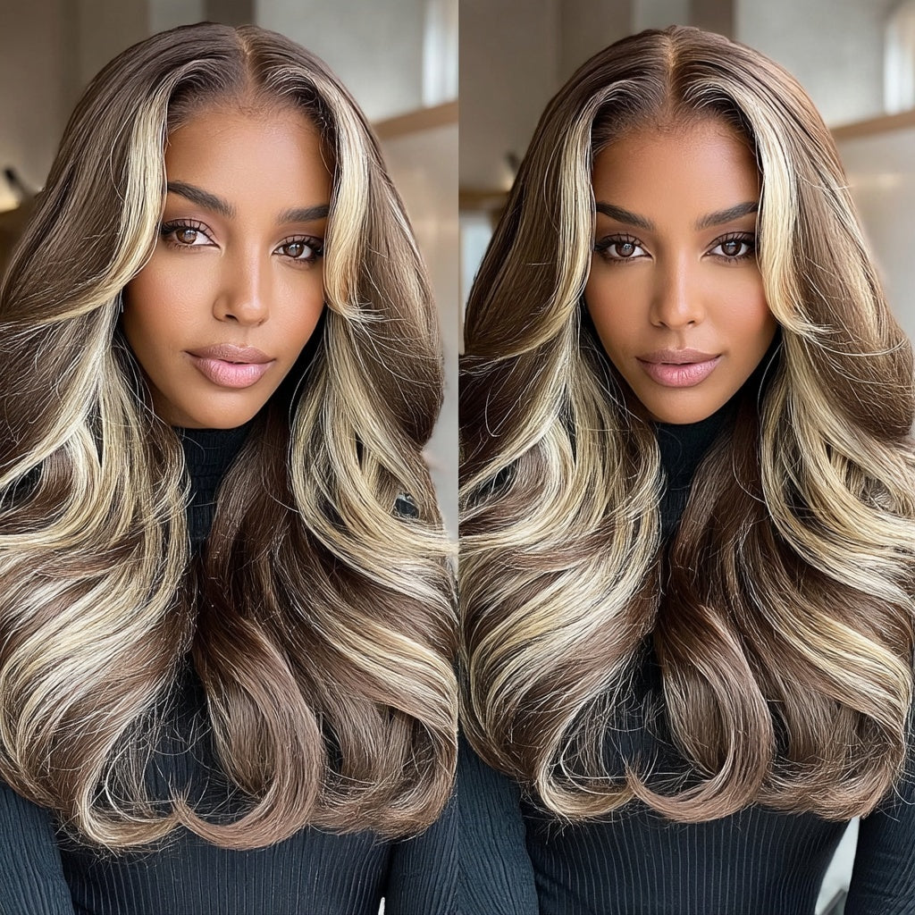Long Brown Blonde Kinky Straight HD Lace Front Wig (13x6) Free Part - Nala