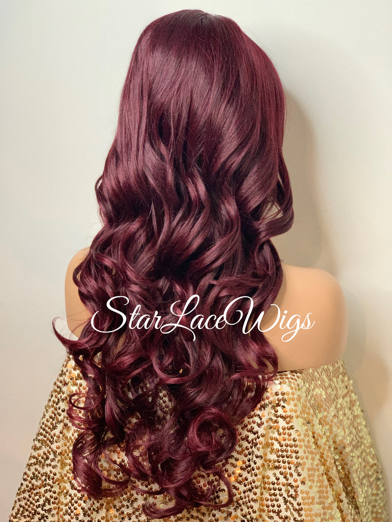 Long Burgundy Red Lace Front Wig (6x13) Free Part - Sharon