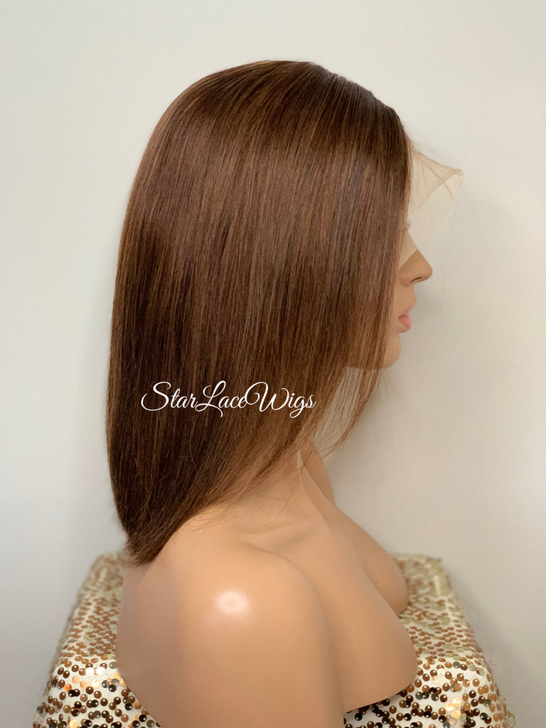Brown Human Hair Bob Lace Front Wig Straight 13x4 - Chai