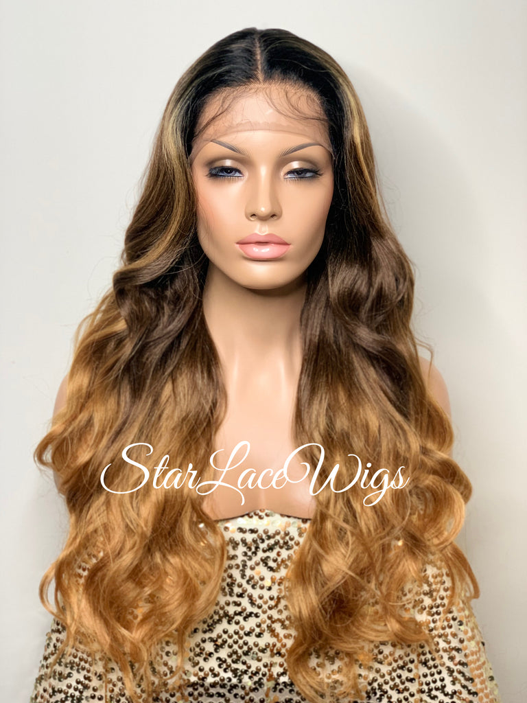 Long Brown Auburn Ombre Lace Front Wig Center Part - Ramona