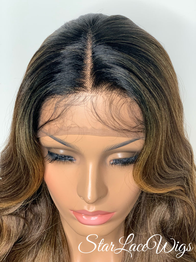 Long Brown Auburn Ombre Lace Front Wig Center Part - Ramona