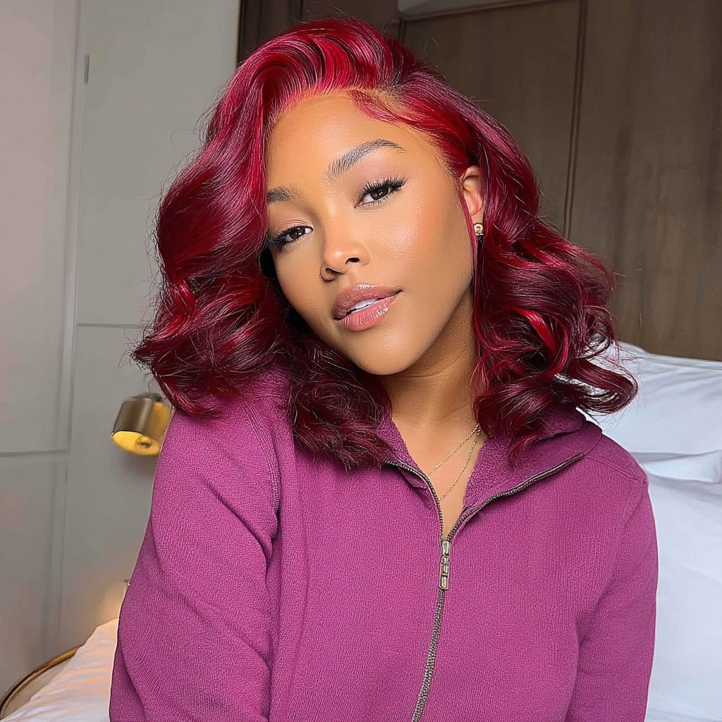 Curly Burgundy Red Bob HD Lace Front Wig (13x4) - Magnolia