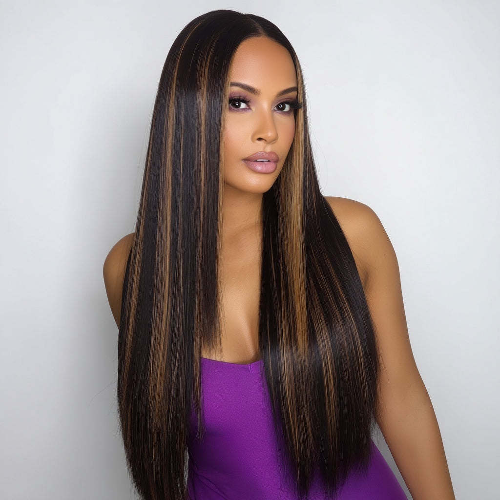 Long Straight Highlights Lace Front Wig (13x6) Free Part - Tish