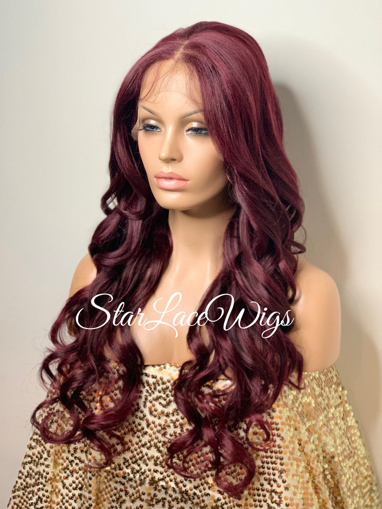 Long Burgundy Red Lace Front Wig (6x13) Free Part - Sharon