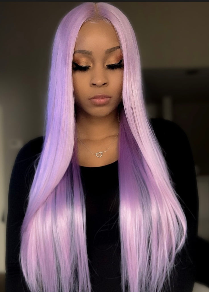 Long Pastel Purple Straight Lace Front Wig Center Part - Sundra