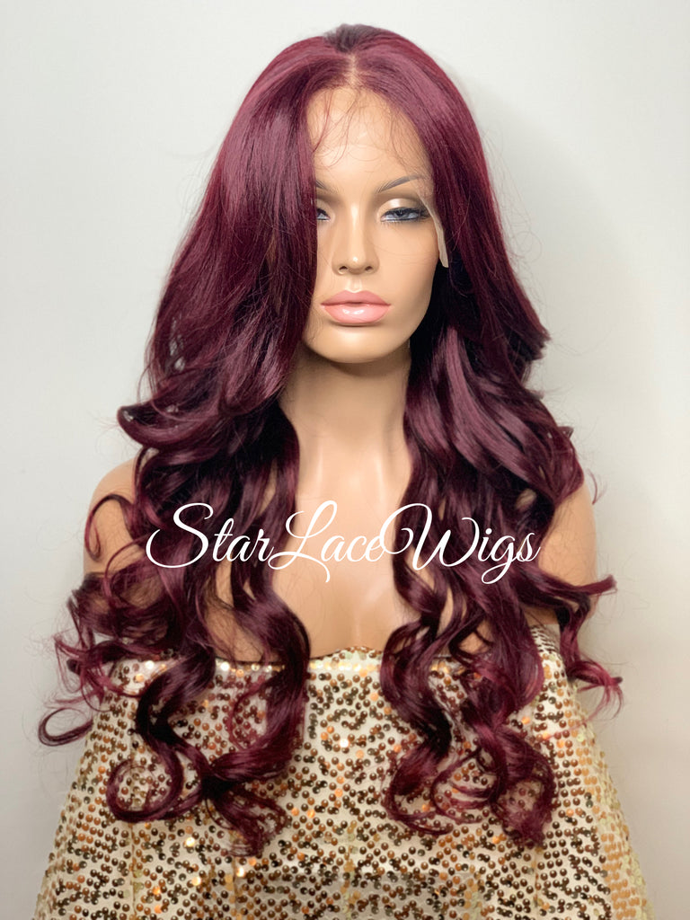 Long Burgundy Red Lace Front Wig (6x13) Free Part - Sharon