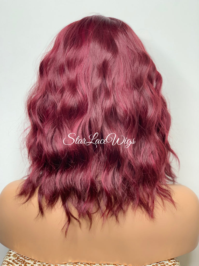 Short Red Wavy Bob Wig Center Part - Mandy