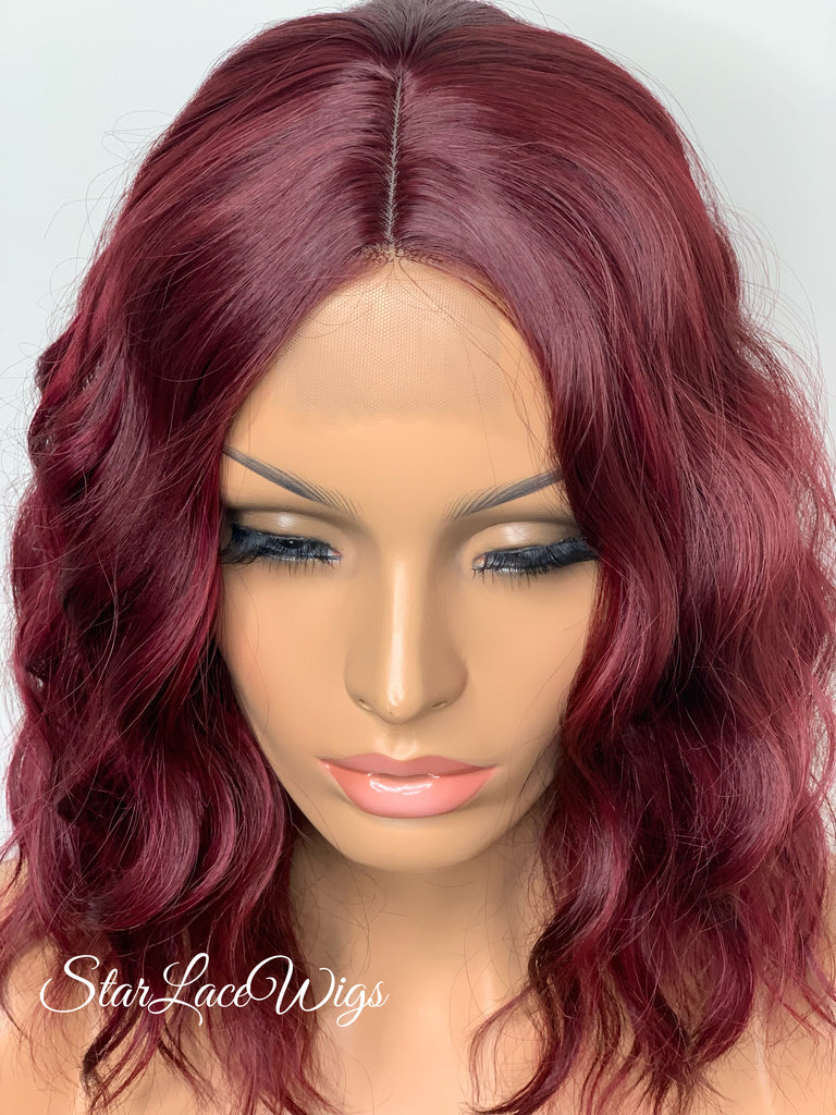 Short Red Wavy Bob Wig Center Part - Mandy