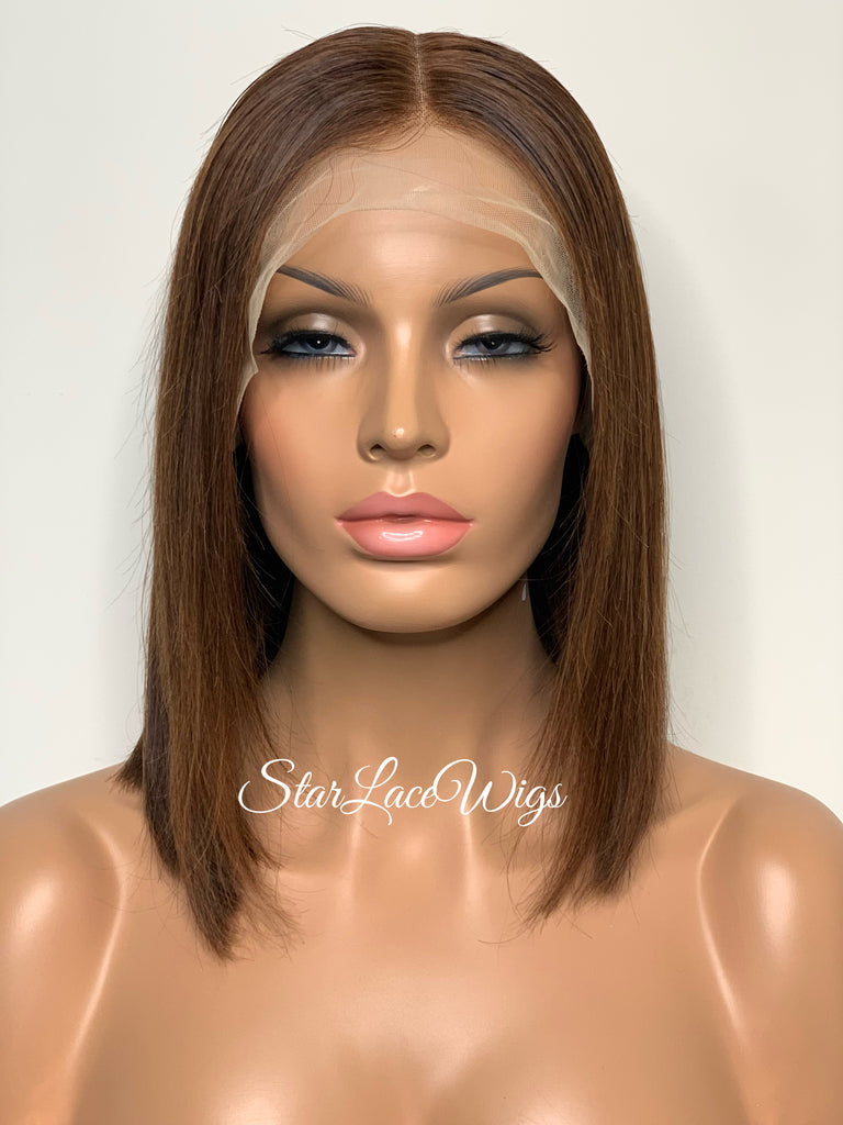 Brown Human Hair Bob Lace Front Wig Straight 13x4 - Chai