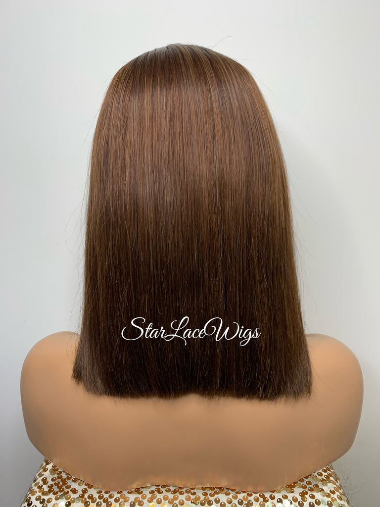 Brown Human Hair Bob Lace Front Wig Straight 13x4 - Chai