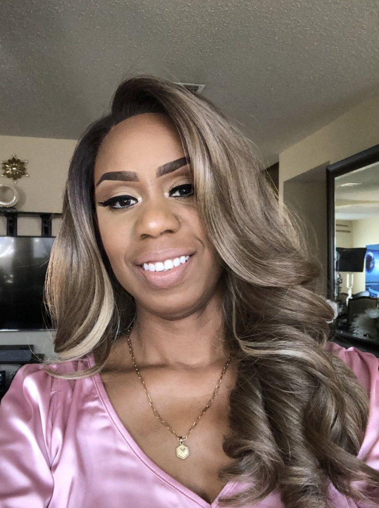 Long Dark Blonde Lace Front Wig Highlights (13x6) Curly Free Part - Skylar