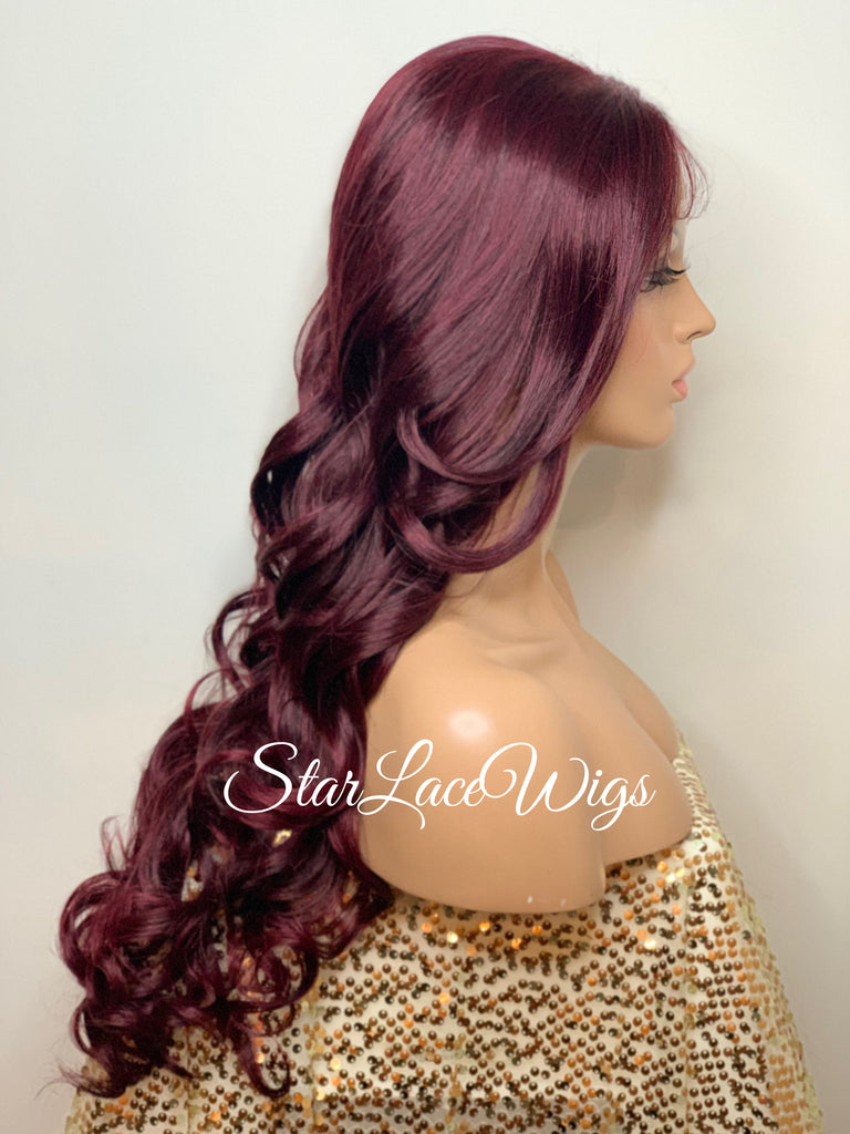 Long Burgundy Red Lace Front Wig (6x13) Free Part - Sharon