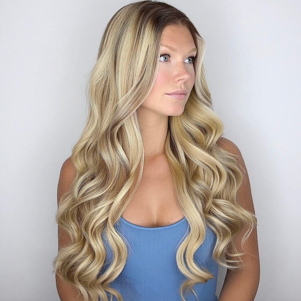 Long Golden Blonde Human Hair Blend HD Lace Front Wig (13x4) - Ashley