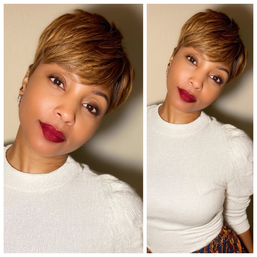 Short Straight Strawberry Blonde Pixie Wig Bangs - Val