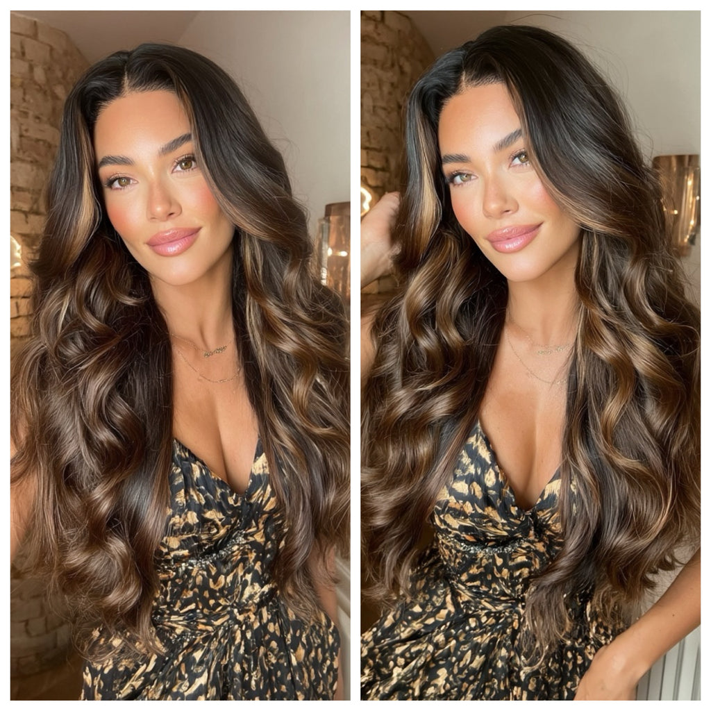 Long Curly Brown Highlights Mix HD Lace Front Wig Center Part - Teresa