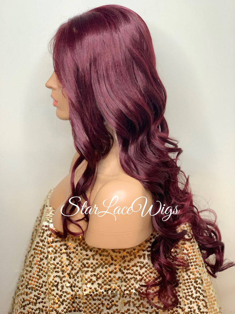 Long Burgundy Red Lace Front Wig (6x13) Free Part - Sharon