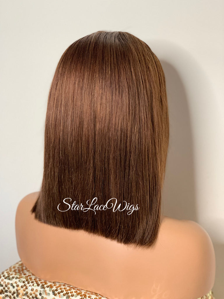 Brown Human Hair Bob Lace Front Wig Straight 13x4 - Chai