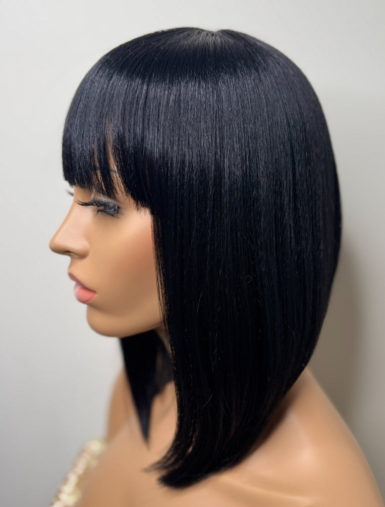 Short Black Straight Angled Bob Wig with Bangs - Jessie