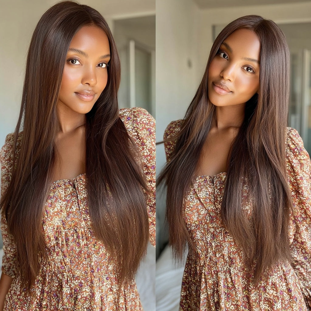 Long Brown Straight Lace Front Wig (13x6) Free Part - Tyla