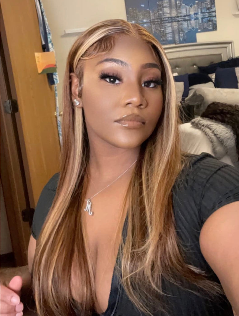 Honey Blonde Human Hair HD Lace Front Wig 13x4 Straight #4 & #27 - Crista