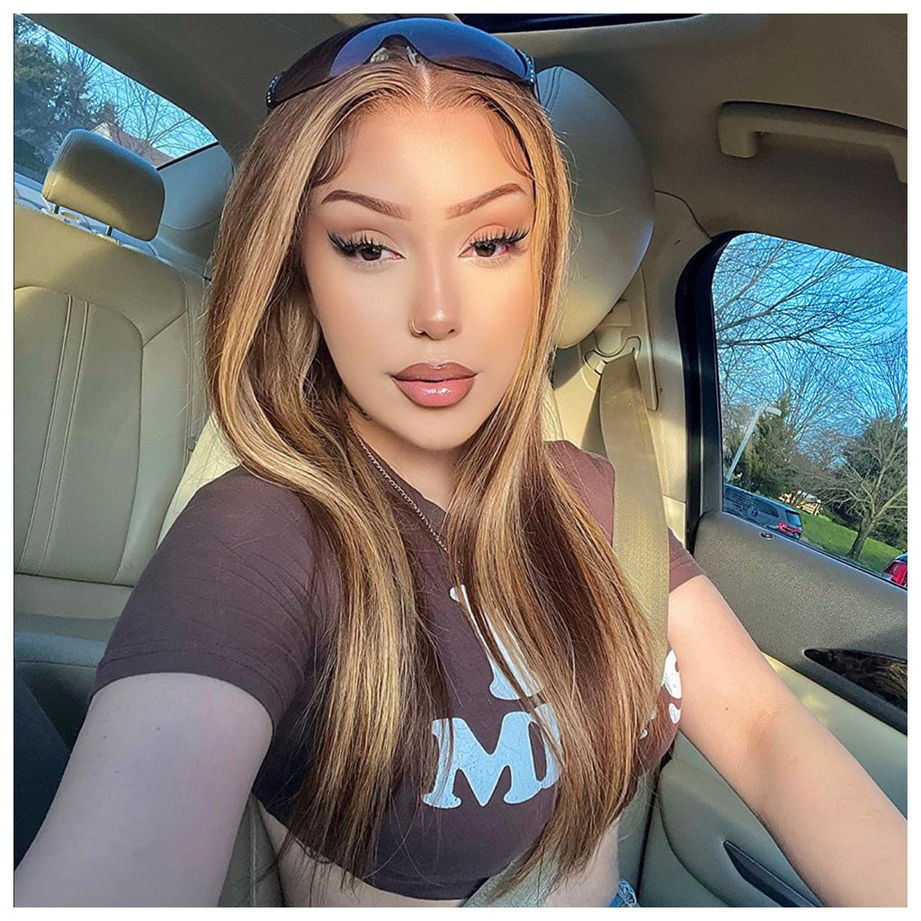 Honey Blonde Human Hair HD Lace Front Wig 13x4 Straight #4 & #27 - Crista