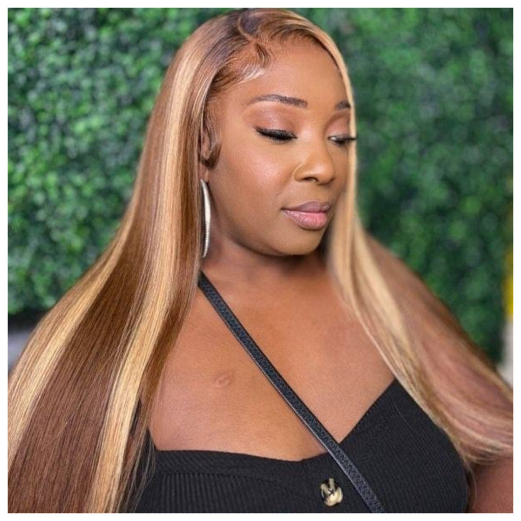 Honey Blonde Human Hair HD Lace Front Wig 13x4 Straight #4 & #27 - Crista