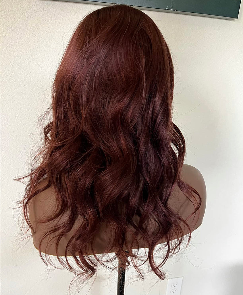 Long Human Hair Lace Front Wig 13x4 Auburn Reddish Brown Body Wave - Diamond