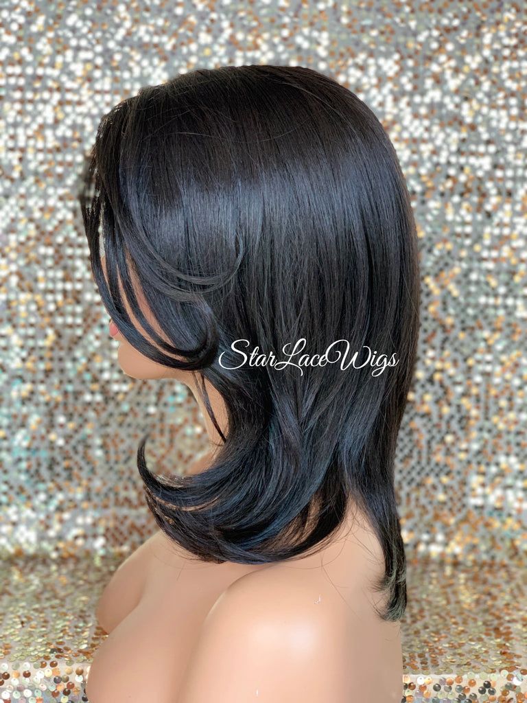 Lace Front Wig Bob Black Side Part Straight Bangs - Elanor