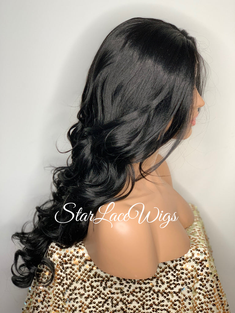 Long Loose Curls Lace Front Wig (6x13) Parting Space Black - Miracle