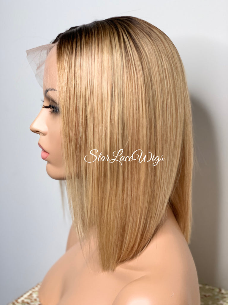 Blonde Human Hair Bob Lace Front Wig Straight 13x4 - Melanie