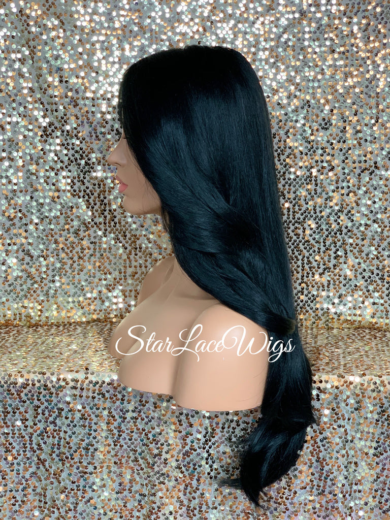 Lace Front Wig Long Synthetic Straight Layers Black Brown Middle Part - Camila