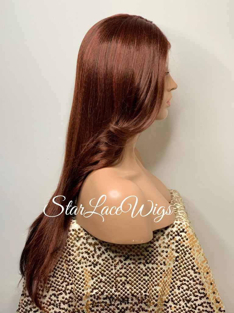 Lace Front Wig Long Synthetic Straight Layers Auburn Middle Part - Mayra