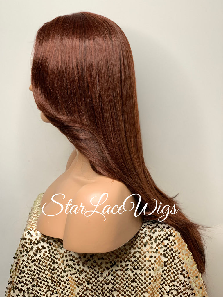 Lace Front Wig Long Synthetic Straight Layers Auburn Middle Part - Mayra