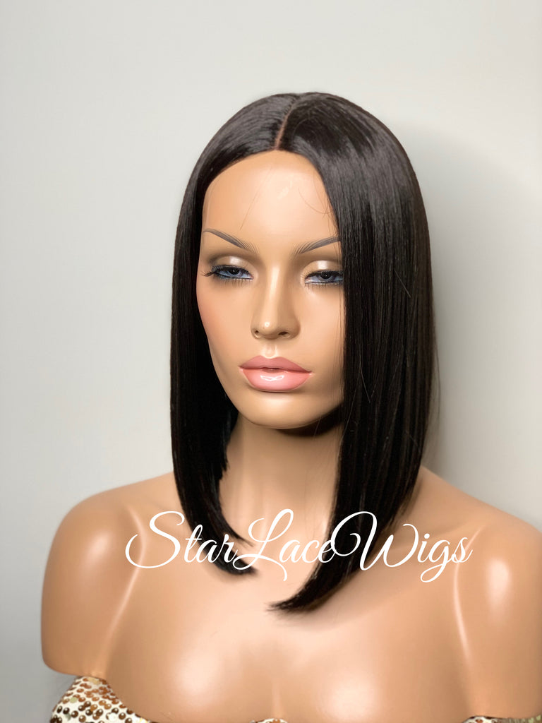 Synthetic Black Straight Full Angled Bob Wig Middle Part - Kristia
