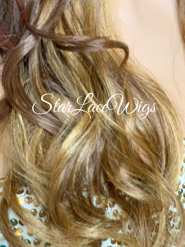 Long Wavy Synthetic Lace Front Wig Brown Auburn Ombre Layers - Carissa