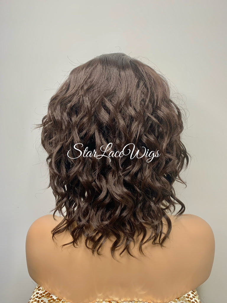 Wavy Bob Wig With Bangs Lace Front Side Part - Kerry