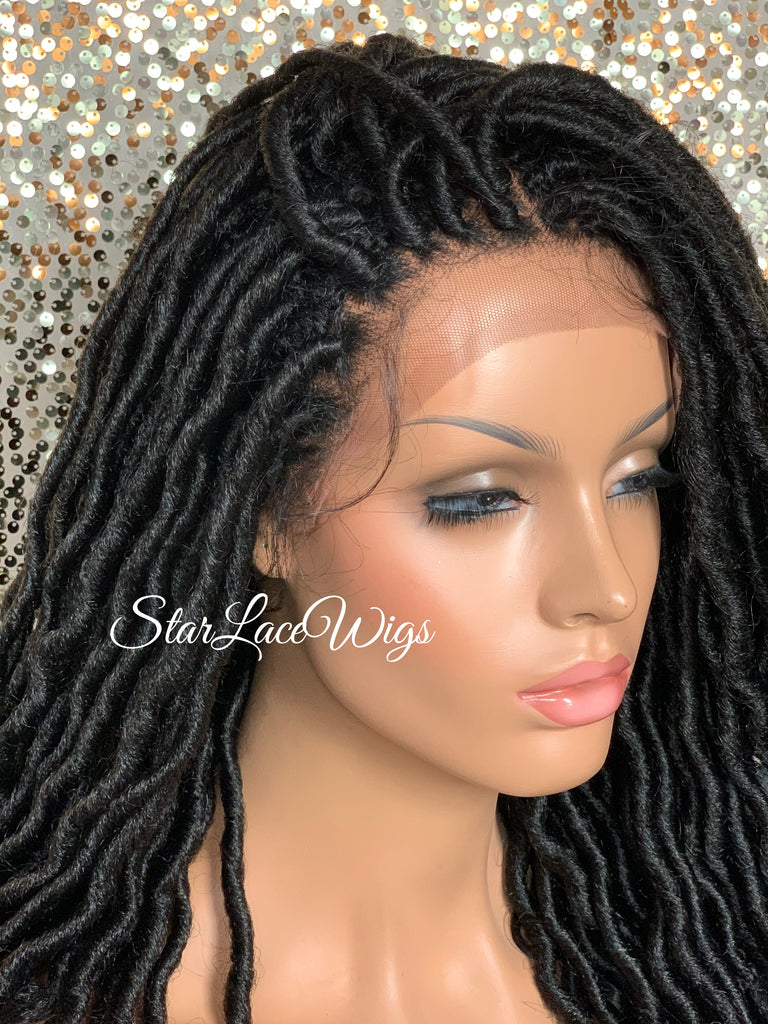 Long Faux Locs Lace Front Wig 4x4 Parting Space Swiss Lace - Lana