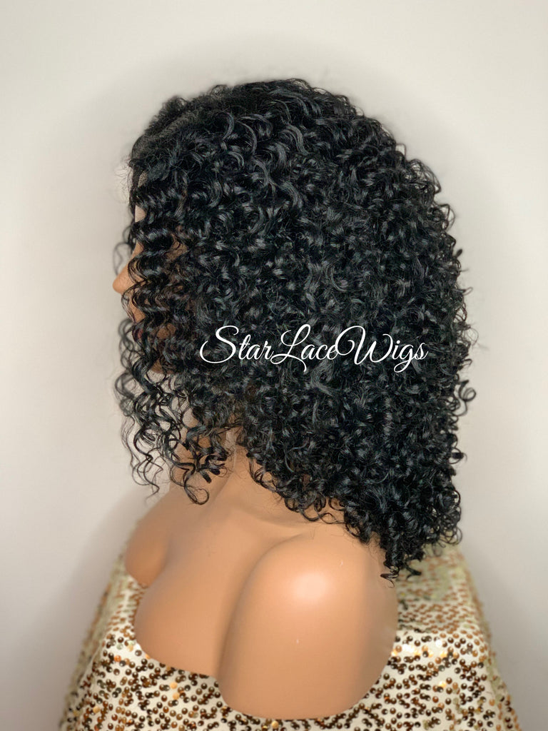 Synthetic Curly Full Wig Black Middle Part Shoulder Length - Monica