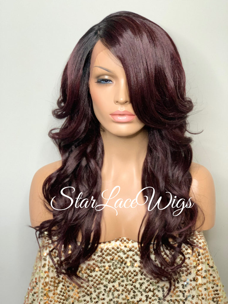 Lace Front Wig Synthetic Dark Burgundy Long Loose Curly Layers - Tara