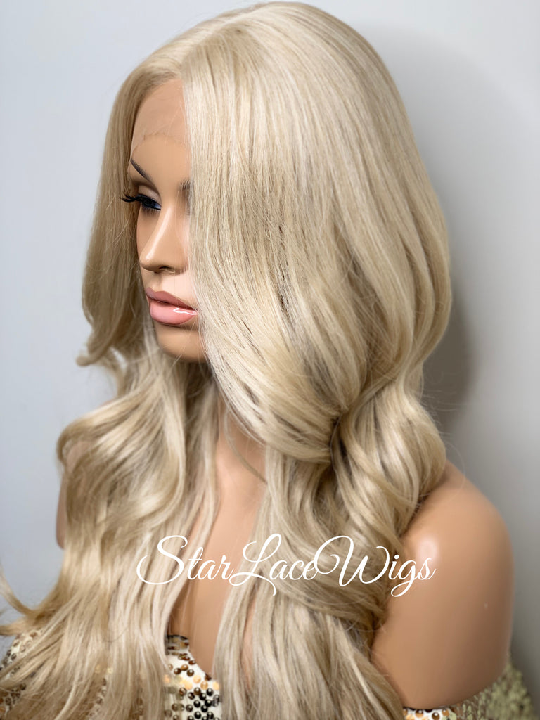 Long Blonde Lace Front Wig Wavy Layered Synthetic - Dione