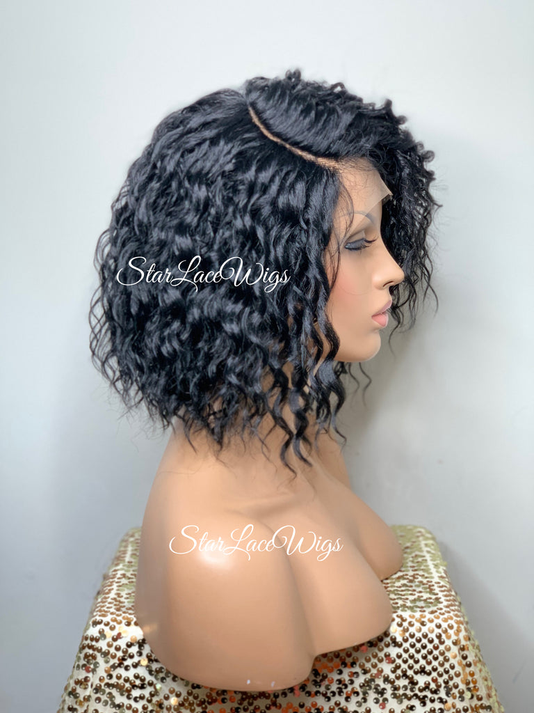 Lace Front Wig Short Wavy Synthetic Bob Black - Nova