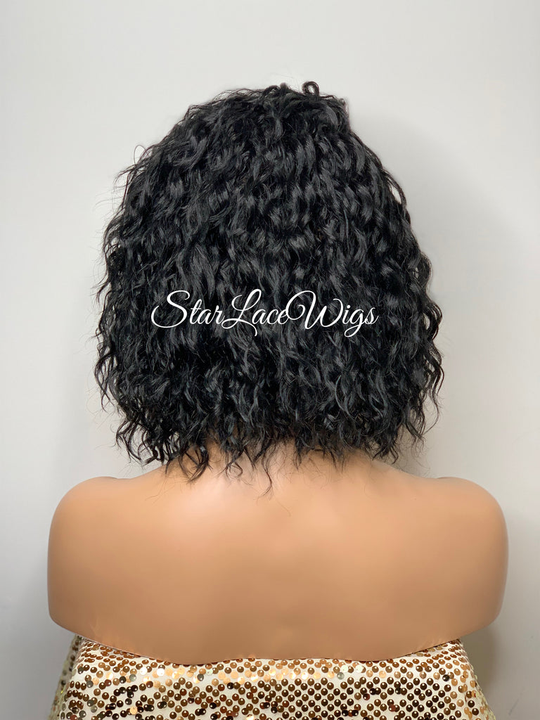 Lace Front Wig Short Wavy Synthetic Bob Black - Nova