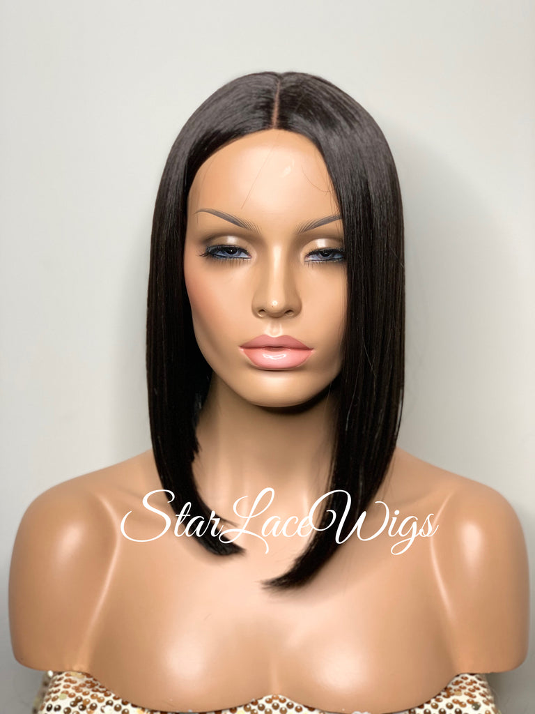 Synthetic Black Straight Full Angled Bob Wig Middle Part - Kristia