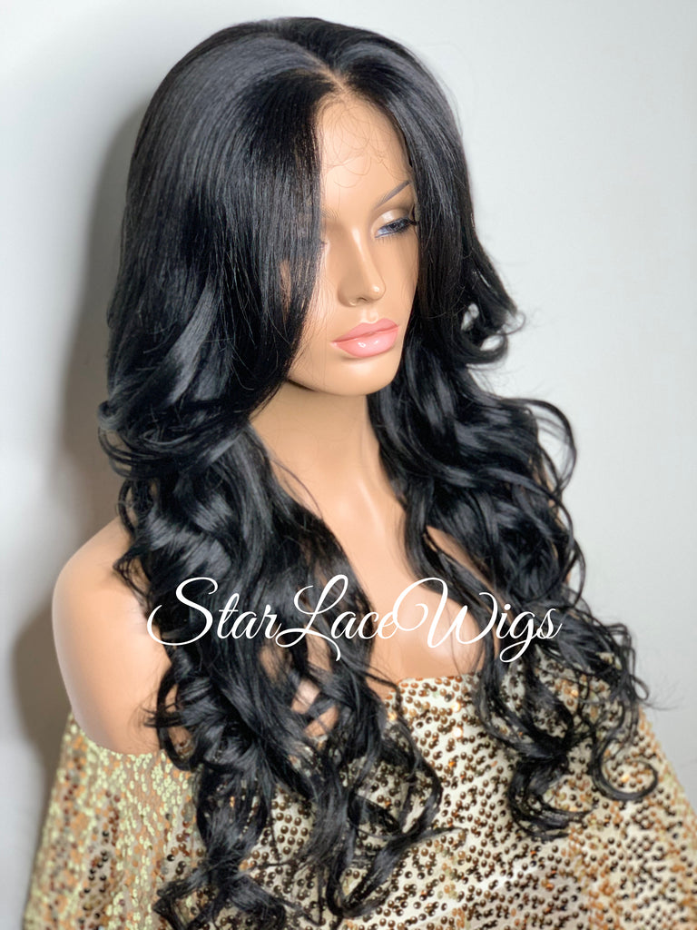 Long Loose Curls Lace Front Wig (6x13) Parting Space Black - Miracle