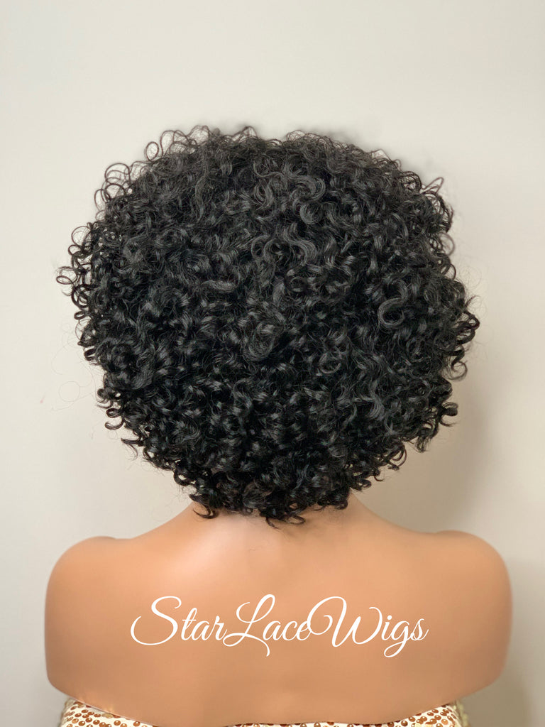 Short Curly Wig Layers Black Bangs - Tina