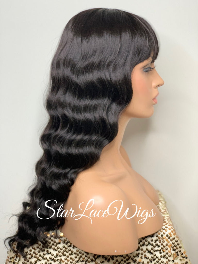 Long Wavy Black Brown Wig With Chinese Bangs - Asia