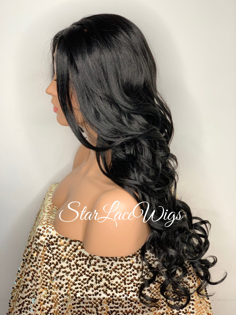 Long Loose Curls Lace Front Wig (6x13) Parting Space Black - Miracle