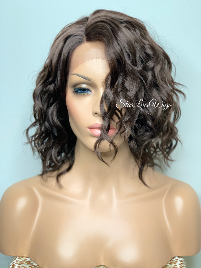 Wavy Bob Wig With Bangs Lace Front Side Part - Kerry